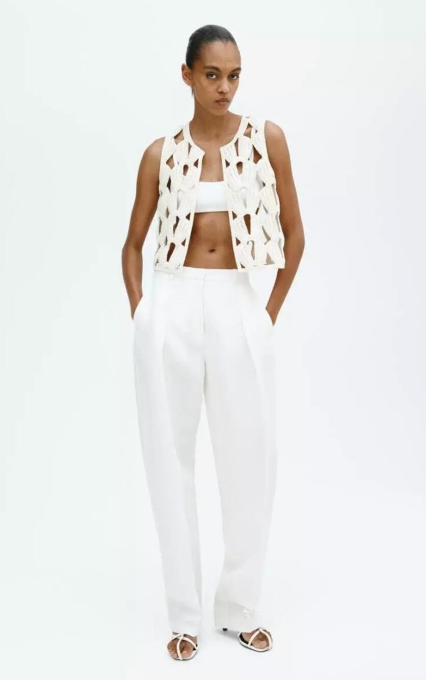 H&M EDITION Crochet-Look Waistcoat in Cream — Size XS/S — New With Tags